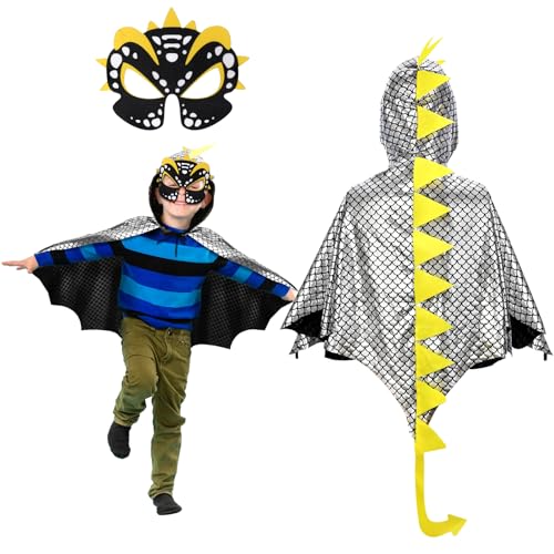 Landifor 2 Stück Dinosaurier Kostüm Kinder Dinokostüm Drachenflügel Umhang mit Maske Dino Kinderkostüm Dinosaurierkostüm für Mädchen Jungen Halloween Fasching Karneval Cosplay Maskerade von Landifor