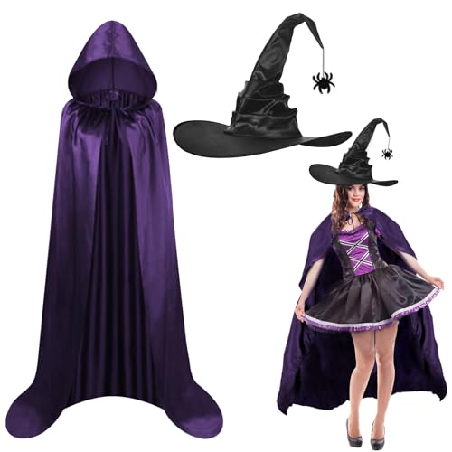 Landifor 2 Stück Hexenkostüm Kinder Halloween Hexen Kostüm Mädchen Lila Zauberer Umhang mit Hexenhut Hexe Kinderkostüm für Halloweenparty Karneval Fasching Maskerade Hexennacht Cosplay von Landifor