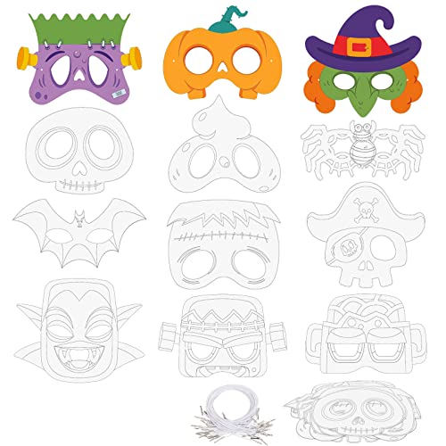 Landifor 24 Stücke Halloween Maske zum Ausmalen Kinder Papiermaske Basteln Kreative Geschenk für Mädchen Junge Halloween Karneval Maskerade Cosplay Party von Landifor