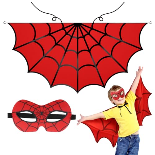 Landifor 2tlg Halloween Spinnen Kostüm Kinder Spinnenumhang Spinnenkostüm Spinnennetz Umhang mit Spinne Maske Halloween Kinderkostüm für Junge Mädchen Halloweenparty Karneval Maskerade Cosplay von Landifor