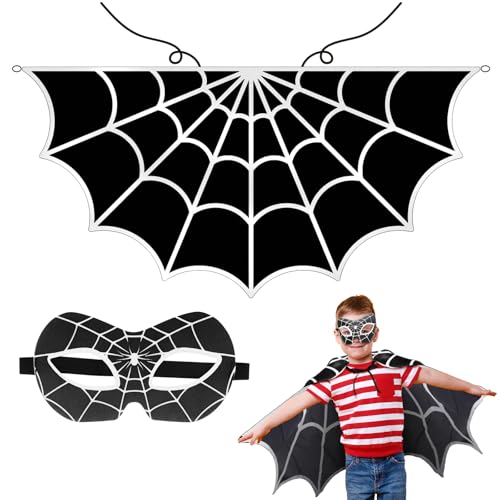 Landifor 2tlg Halloween Spinnen Kostüm Kinder Spinnenumhang Spinnenkostüm Spinnennetz Umhang mit Spinne Maske Halloween Kinderkostüm für Junge Mädchen Halloweenparty Karneval Maskerade Cosplay von Landifor