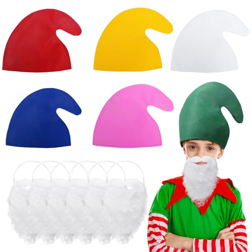 Landifor 6 Stück Zwergenmützen Bunte Wichtelmützen mit Zwergenbart Weihnachten Zipfelmütze Elfenmütze Weihnachtsmütze Erwachsene Lustiges Weihnachtselfen Cosplay Zubehör für Weihnachten Karneval Party von Landifor