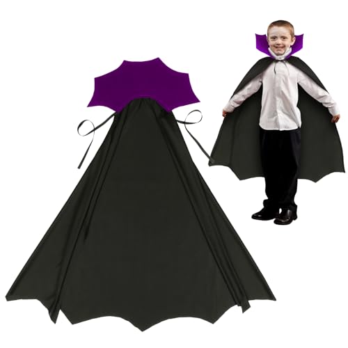 Landifor Vampir Kostüm Kinder Vampir Umhang Dracula Cape Schwarzer Lila Umhang mit Kragen Zauberumhang Devil Faschingskostüm für Junge Mädchen Fasching Karneval Maskerad Halloween Cosplay von Landifor