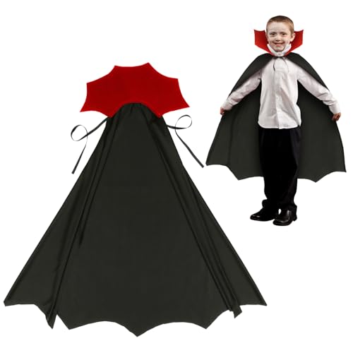 Landifor Vampir Kostüm Kinder Schwarz Rot Doppelseitig Vampir Umhang Dracula Cape mit Kragen Zauberumhang Devil Faschingskostüm für Junge Mädchen Fasching Karneval Maskerad Halloween Cosplay von Landifor