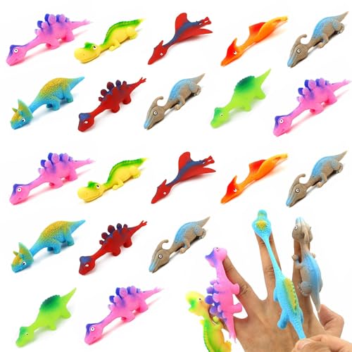 Landrain 20 Stück Schleuder Dinosaurier Finger Spielzeug, Slingshot Dinosaur, Dino Party Spielzeug Zufällige Farbe von Landrain