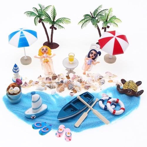 Landrain 21 Stück Strand Deko Miniatur Set, Mini Liegestuhl Dekos Klein, Sommerdeko Innen für DIY Urlaub Geschenk von Landrain