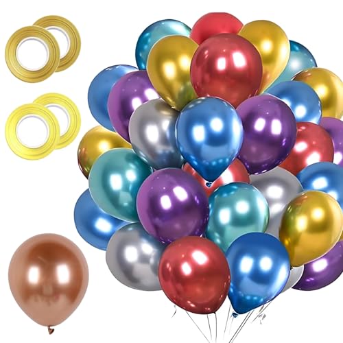 Landrain 50 Stück Luftballons Bunt, 10 Zoll Latexballons Ballons Geburtstag, Metallic Heliumballons von Landrain