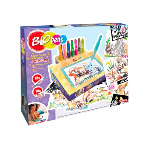 BLOPENS - Super Activity Center Tiere - Neu - 16 Schablonen mit Airbrush-Effekt - Box, die in ein Pult umgewandelt werden kann - Waschbare Stöpsel - Kreatives Spiel für Kinder Ab 5 Jahren von Lansay