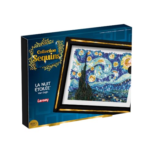 COLLECTION SEQUINS - Die Sternennacht - Van Gogh - Gestalte ein glitzerndes Sequin-Bild von Van Gogh - Inklusive Aufbewahrungsfach - Kreative Aktivität für Erwachsene und Jugendliche Ab 14 Jahren von Lansay