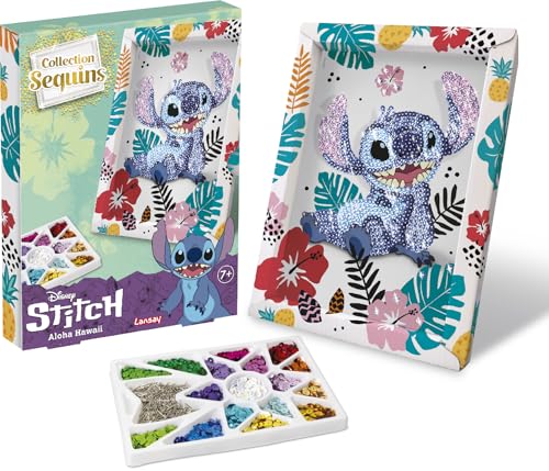 COLLECTION SEQUINS - Disney Stitch Set - Erstellt ein glitzerndes Bild aus Stitch Sequins - Inklusive Aufbewahrungsfach - Trennt und organisiert die Sequins einfach - Ab 7 Jahren von Lansay