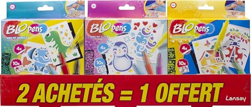 BLOPENS - 3er-Pack Mini Blopens - Für Kinder ab 4 Jahren - Kreatives Zeichen- und Malset mit Airbrush-Effekt - 12 Mini-Stifte & 30 wiederverwendbare Mini-Schablonen - Reiseformat - Lansay von Lansay