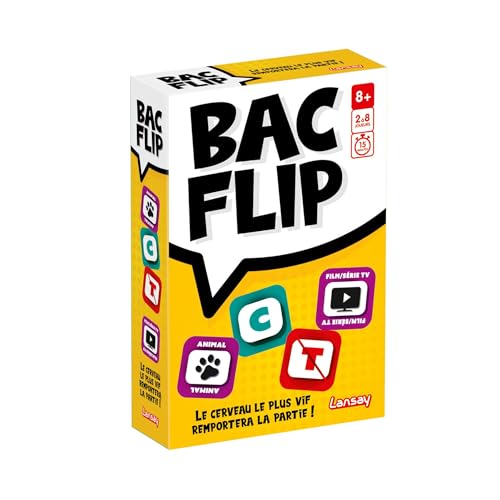 Lansay - BAC Flip – lustiges Gesellschaftsspiel für Kinder ab 8 Jahren – Finden Sie Wörter mit Buchstaben und Themen – entwickelt Reflexe & Phantasie – Kartenspiel – 2 bis 6 Spieler – auf Französisch von Lansay