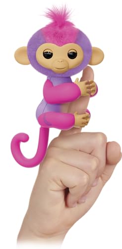 Lansay - FINGERLINGS – Charli – Kleiner interaktiver AFFE rosa/violett – Elektronisches Plüschtier für Kinder ab 5 Jahren – Interaktives Tier, das am Finger befestigt Wird – Reaktionen auf Berührung von Lansay