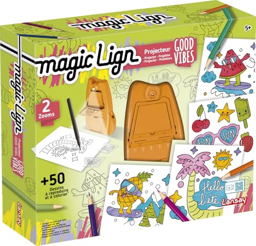 Lansay - Magic LIGN - Projektor Good Vibes -Kreativset Zeichnungen zum Reproduzieren von über 50 Illustrationen - Für Kinder Ab 5 Jahren - Zeichnen Lernen - Tragbarer Projektor - Kreatives Gestalten von Lansay