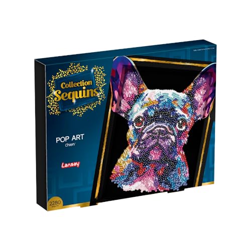 SEQUINS COLLECTION - Pop Art Hund - Erstelle ein funkelndes Sequin-Bild von einem Hund - Inklusive Aufbewahrungsfach - Kreative Aktivität für Erwachsene und Teens Ab 14 Jahren von Lansay