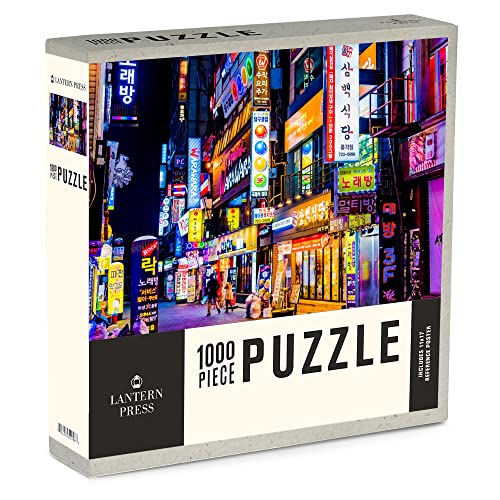 1000 Teile Puzzle Seoul, Südkorea, Neonlichter und Schilder bei Nacht, Fotografie (Made in USA, umweltfreundliche Materialien, Leinenpapier, Puzzle für Erwachsene und Familie) von Lantern Press