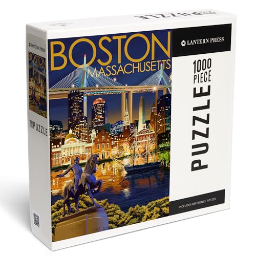 Lantern Press Puzzle mit 1000 Teilen, Boston, Massachusetts, Skyline bei Nacht von Lantern Press