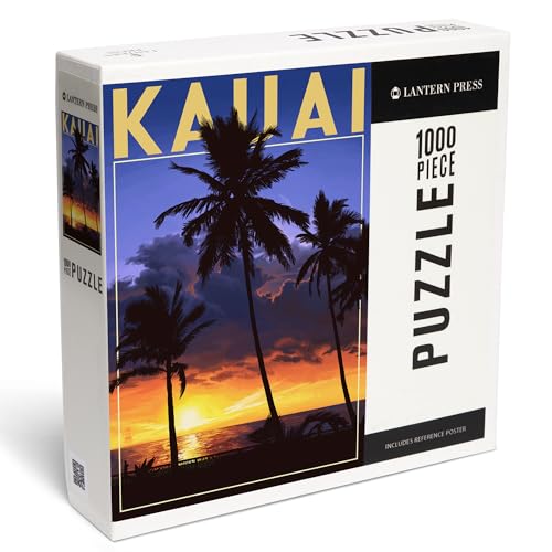 Lantern Press Puzzle mit 1000 Teilen, Kauai, Hawaii, Palmen und Sonnenuntergang von Lantern Press