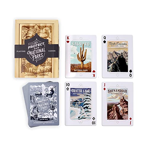 Protect Our National Parks, 52 Premium-Spielkartendeck in Holz-Sammelbox, einzigartige Kartenbilder aus Nationalparks von Lantern Press