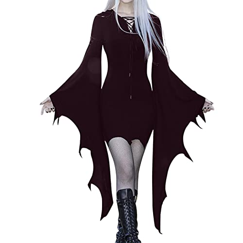 Laonajkd 2023 Damen Kostüme Halloween Vampir Kleid - Günstig Lässige Punk Partykleid mittelalter Basic Gothic Kleid Damen, Vampirnkostüm Damen, Halloween Karneval Kostüm von Laonajkd