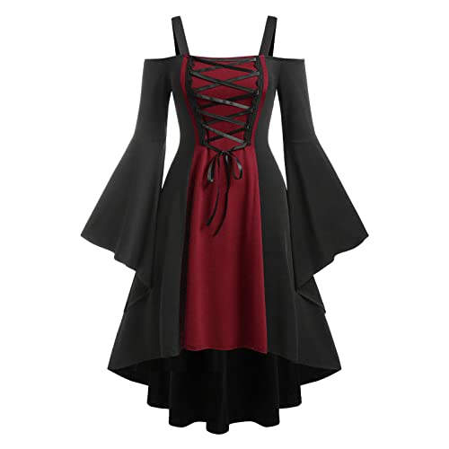 Laonajkd 2023 Kurz Damen Halloween Kleider Vampir Kleid - Oversize Einfarbiger Punk Partykleid mittelalter mode Damenkostüm schwarze Vampir Kurzklei Gothic Kleid Damen, Cosplay Kostüm von Laonajkd