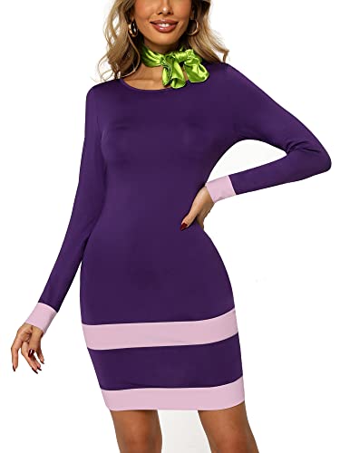 Laqeyko Langärmeliges Halloween-Kostüm für Damen, Scooby Doo Kostüm, Daphne Kleid mit Schal, Größe S von Laqeyko