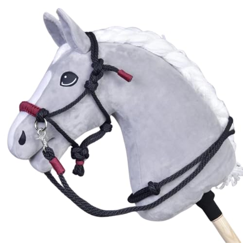 LarDen Hobby Horse Zubehör SeilSet - Halfter mit Zügel & Halsring für Große S Steckenpferd - Spark - Schwarz + Rot, Stockpferd Set, Hobby Horsing Pferd, Spielzeug Kinder, Spielpferd, Hobbyhorse von LarDen