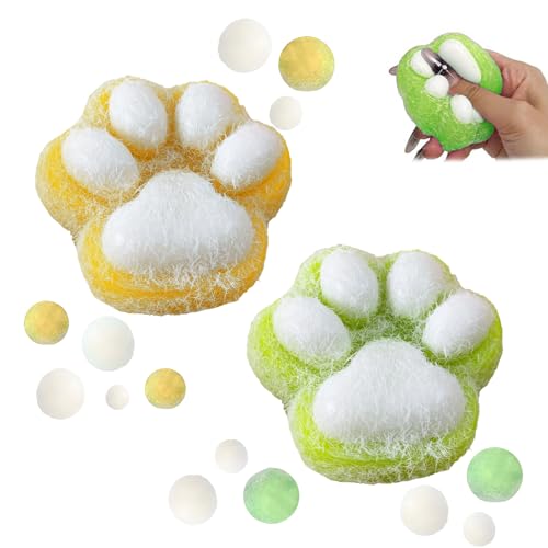 2 Stück Cat Paw Squeeze Toy,Soft Cat Paws Squishy Toy,Süße Weiche Katzenpfoten Quetschspielzeuge Katzenpfoten-Moch-Squishy-Spielzeug,Mädchen Und Jungen Zum Entspannen (Gelb,Grün) von Laralily