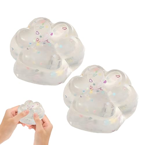 2 Stück Fufu Squishy Pfote Cat Paw Squishy Katzenpfoten Squishy Weiche Perlenkatzenkrallen mit Langsamem Rückprall Eignen Sich Zum Entspannen für Erwachsene und Kinder (Transparente Pailletten). von Laralily