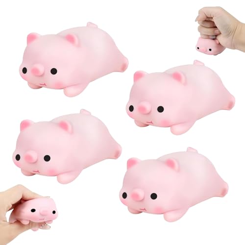 4 Stück Anti Stress Schwein,Dekompressions Schwein,Soft-Touch Piggy Squeeze Toy Stressball Spielzeug Kreativer Stressabbau Squishy Piggy für Kinder und Erwachsene als Geburtstagsgeschenk (Rosa) von Laralily