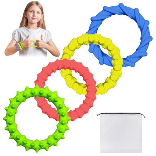 4 Stück Kauarmband für Kinder Anti Stress Armband Kinder Stressabbauendes Dehnbares Zappelarmband Stretchy Bracelet für Autistische Kinder und Jugendliche. von Laralily