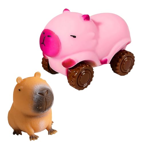 Capybara Anti Stress Spielzeug, Capybara Spielzeugauto (Rosa)*1, Capybara Dekompressionspuppe*1, Geeignet für Kinder Und Erwachsene, Weiches Anti Stress Spielzeug, Stress Spielzeug, Stressball von Laralily