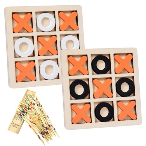 Laralily 2 Sätze Tik Tak Toe Mikado Spiel Klassichen Spielen Aus Holz mit 1 Mikado Spiel Ausgewähltes Hochwertiges Holz Exquisite Details,Puzzle-Kampfspiele geeignet für Familientreffen Camping. von Laralily