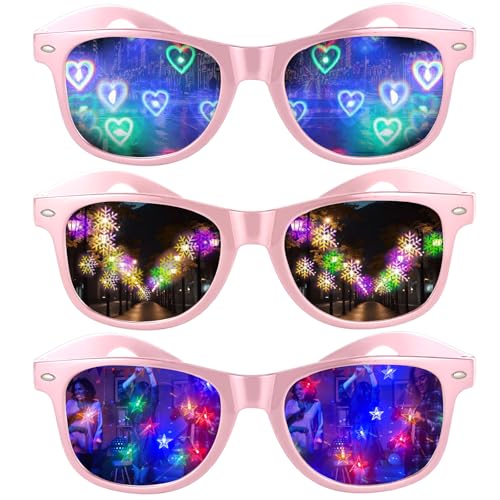 Laralily 3 Stück Kaleidoskop Brille,Rainbow Glasses,Diffractions Party Brille,Prisma Brille,Diffraction Glasses,Diffraction Prisma Brille,für Karneval,Partys,Musikfestivals,Kostümpartys Usw von Laralily