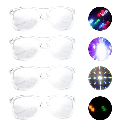 Laralily 4 Prisma Brille,Diffraction Glasses,Kaleidoskop Brille,Einzigartige Visuelle Beugungseffekte,Modisch und Tragbar,Ein Muss für Reisegruppen,die Ein Einzigartiges Visuelles Fest Schaffen von Laralily