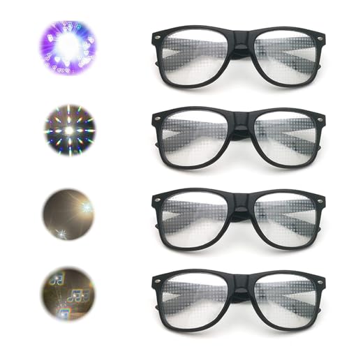 Laralily 4 Stück Prisma Brille,Kaleidoskop Brille,Diffraction Glasses,Diffractions Party Brille,Diffraction Prisma Brille,Party Brille,Geeignet für Maskeraden,Karneval Im Freien,Partys,Clubs von Laralily