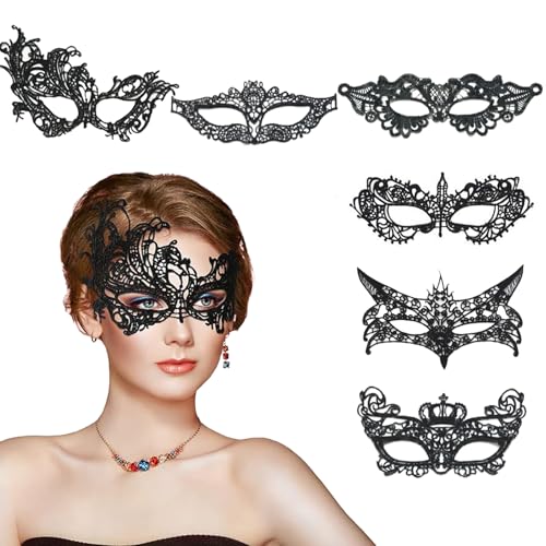 Laralily Maske Damen 6 Stück Maske Damen ugenmaske Halloween Damen Maske Maskenball Maske Damen Schwarz Geeignet für Halloween Karneval Cosplay Partys von Laralily