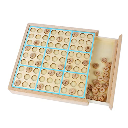 Larcele Holz Sudoku Puzzle Brettspiel mit Schublade, Runde Schachfiguren SD-11 (Blau) von Larcele