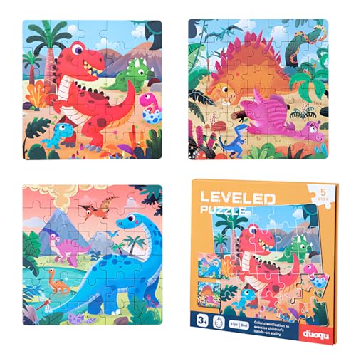 3Pcs Learning Magnetic Puzzle für Kinder Wald Tiere Dinosaurier 3 Schwierigkeitsstufen pädagogische Reise Spielzeug Spielzeug für alt Jungen und Mädchen Kinder Geburtstag Geschenke (Dinosaurier) von Larfraecy