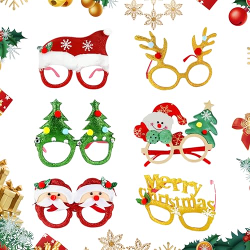 6Stk Glitzer Weihnachtsbrille Frame, Lustige Weihnachtspartybrille für Kinder Weihnachten Dekoration Brillen Festliche Party Gunst Xmas Brillen Weihnachten Fancy Dress Kostüm für Xmas-Party-Zubehör von Larfraecy