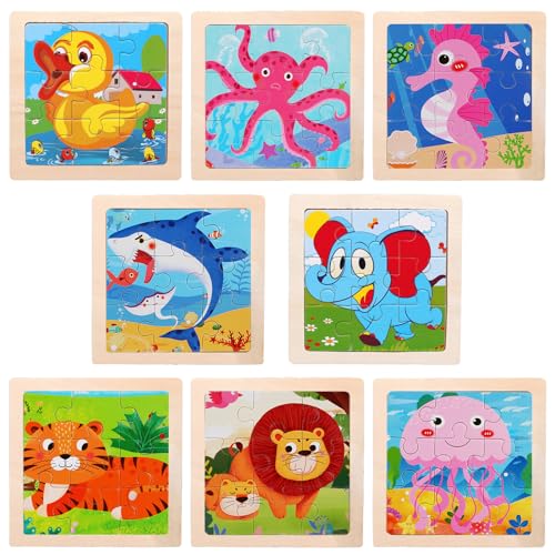 Hölzerne Dinosaurier Tiere Puzzlespiele 8x9 Teilen Holzpuzzles für Kinder,Puzzle ab 3 4 5 6 Jahre,Vorschule Lehrreiches Spielzeug Montessori,Geschenke für Kinder für Jungen und Mädchen (Tiere) von Larfraecy