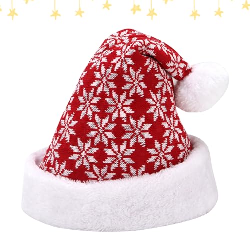 Larfraecy 1Stück Weihnachtsmütze,Weihnachten Rot und Weiß Schneeflocke Strickmütze,Wintermütze für Erwachsene,Weihnachtsmütze gestrickt für die Neujahrsfeier zum Jahreswechsel von Larfraecy