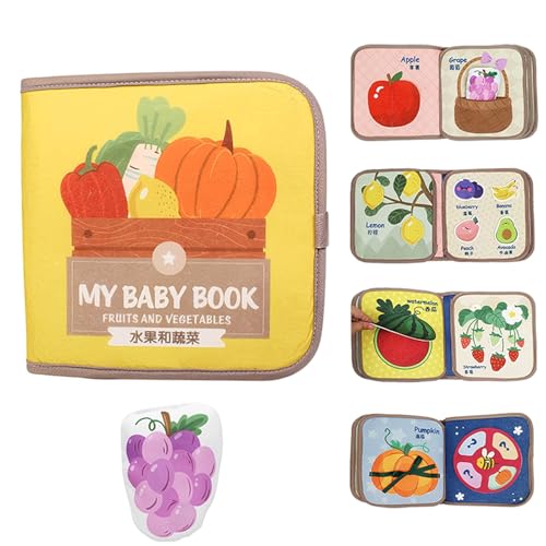 Larfraecy Quiet Book ab 1 Jahr Ruhiges Stoffbuch 3D Filz Busy Book Stoffbuch für Babys Montessori Early Learning Filz-Stoffspielzeug Montessori Spielzeug ab 1 2 3 4 5 Jahr (Obst und Gemüse) von Larfraecy