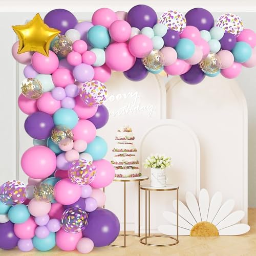 Larfraecy Rosa Gold Luftballons Girlande 127 Stück Ballon Bogen Kit Luftballons Geburtstag Party Deko Set Stern-Folienballons für Geburtstag Party Dekoration, Babyparty, Verlobung,Hochzeit von Larfraecy