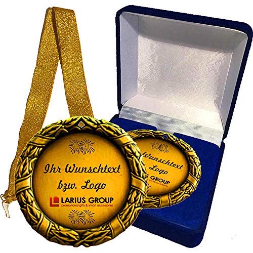 Larius Group Geschenk Medaille 50 Jahre BZW. Ihr Wunschtext Goldene Hochzeit Jubilar Namenstag mit Schachtel BZW Halsband (mit Wunschtext und Schachtel) von Larius