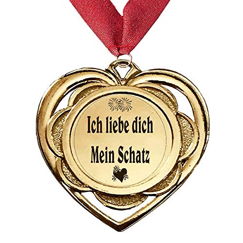 Larius Group Medaille Herzchen Ich Liebe Dich Mein Schatz BZW. Wunschtext Geburtstag Geschenk Orden aus Metall Herz inkl. Halsband (mit Halsband) von Larius