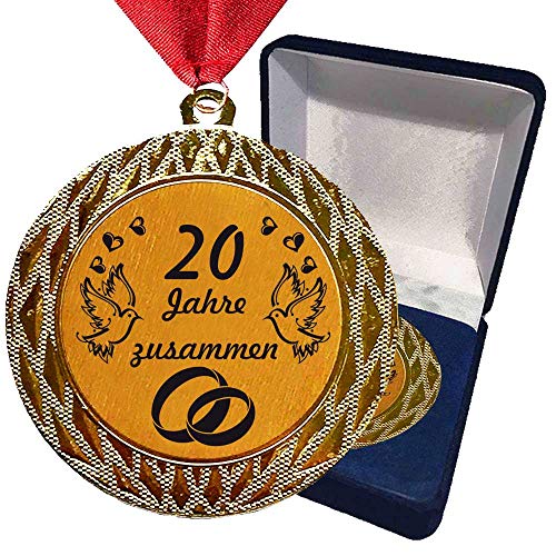 Larius Group Medaille Orden 20 Jahre zusammen Hochzeitzeit Hochzeitzeitsgeschenk Geschenk Auszeichnung Ehrenorden Wunschtext (mit Schachtel) von Larius