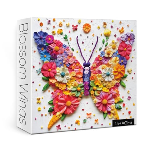 Blütenflügel-Puzzle, 1000 Teile, für Erwachsene, buntes Blumen- und Schmetterlingspuzzle, unmögliche Kunst, hübsche, ästhetische, herausfordernde Puzzles von Larkipuzz