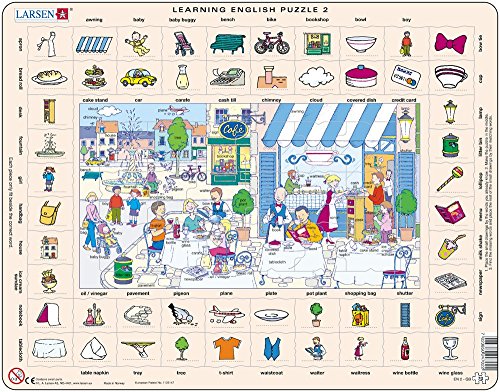 Larsen 7023852108994 Puzzle 70 Teile-Rahmenpuzzle-Learning English 2: Im Restaurant und in der Stadt von Larsen