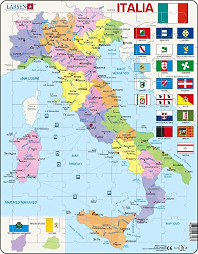 Larsen A42 Italien, politisches Kartenpuzzle., Italienisch Ausgabe, Rahmenpuzzle mit 70 Teilen von Larsen